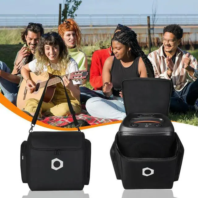 Alt view image 2 of 4 - Outdoor Travel Case with Microphone Pockets Speaker Carry Case Multi Pocket Portable Protective Case for JBL PartyBox Encore 2