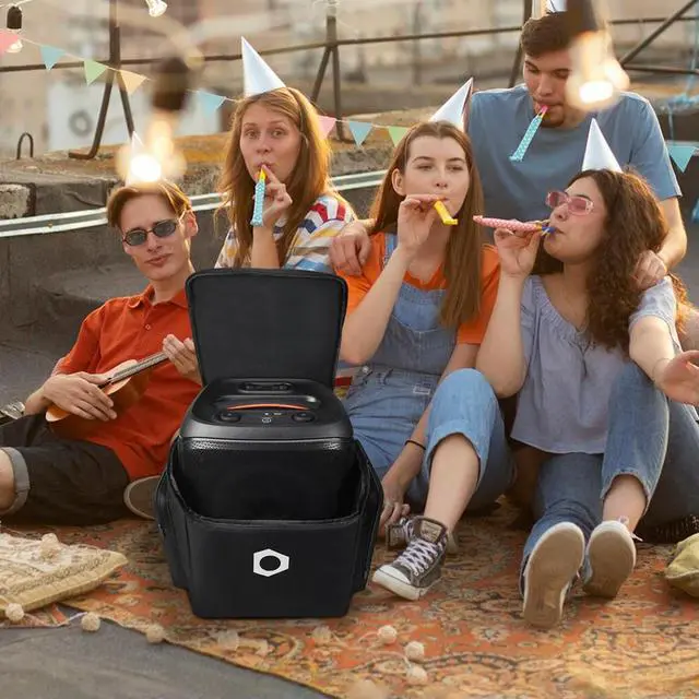 Alt view image 3 of 4 - Outdoor Travel Case with Microphone Pockets Speaker Carry Case Multi Pocket Portable Protective Case for JBL PartyBox Encore 2