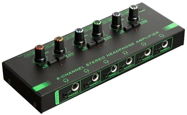 Main image of 4/6 Channels Mini Audio Stereo Headphone Amp Volume Control l Stereo Audio Amplifier 6.35/3.5mm Input for Stage and Studios