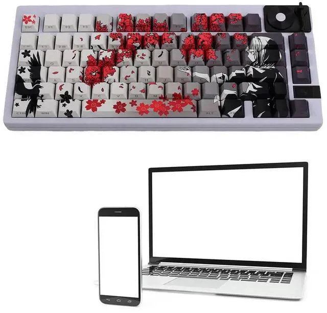 Main image of 129 Key Raven Sakura Keycap Set Dye Sub Keycaps PBT Keycaps Customized Keycaps Anime Keycaps Mechanical Keyboard Accessories