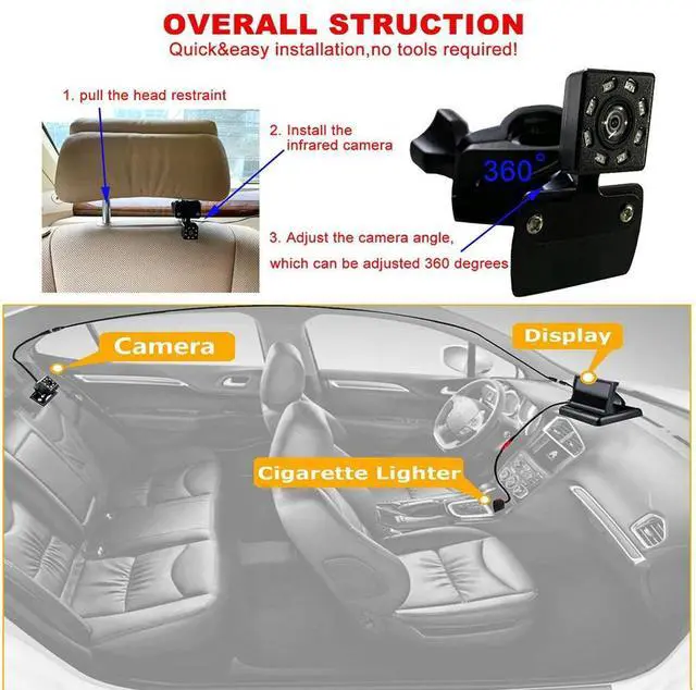 Alt view image 2 of 4 - 4.3 Inch HD Safety Car Seat Mirror Camera Waterproof Baby Car Mirror 150 Wide View 8LED IR Night Vision Headrest Monitor Display