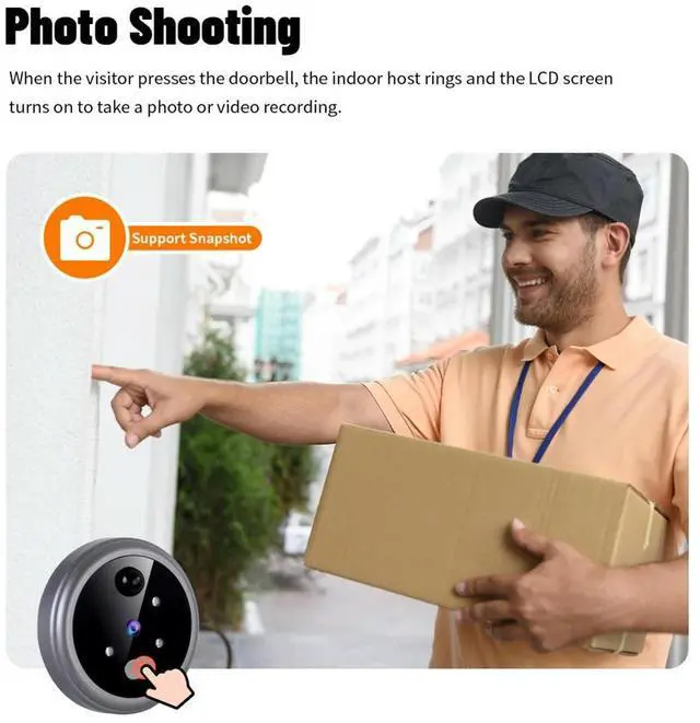 Alt view image 4 of 4 - Wireless Peephole Video Doorbells PIR Motion Detector Door Eye Camera 90° Wide Angle 2.8inch LCD Screen Home Security