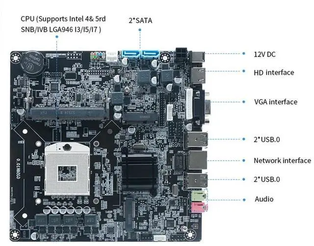 Alt view image 4 of 4 - HM65 Micro-ITX Motherboard All-in-1 A988 Desktop Motherboard M.2 SATA MSATA USB2.0 VGA HDMI-Compatible PC Motherboard