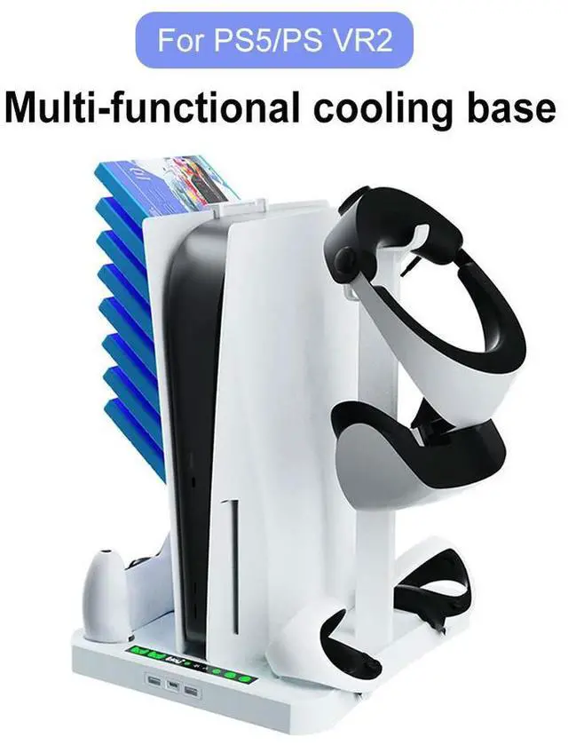 Alt view image 3 of 4 - Multi-Function Cooling Stand Game Helmet Rack Controller Charging Station Disc Console Fan Holder for PS VR2