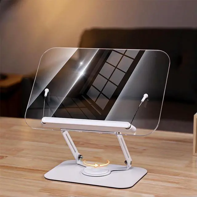 Alt view image 2 of 4 - Acrylic Book Stand for Reading Adjustable Book Holder with 360 Degree Rotating Base Cookbook Stand for Laptop Recipe Textbook