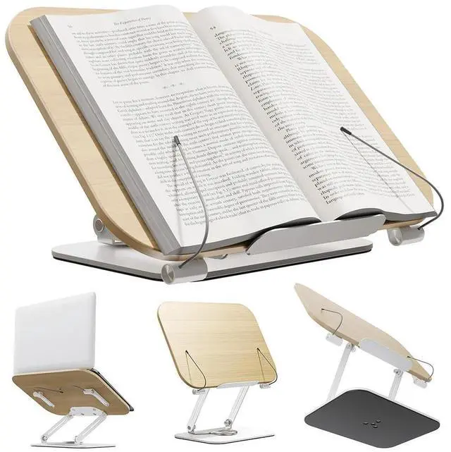 Main image of Book Stand for Reading Adjustable Book Holder with 360 Degree Rotating Base Foldable Desktop Riser for Laptop Recipe