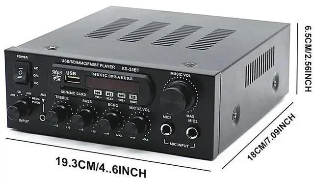 Alt view image 4 of 7 - 2CH Amplificador 2x60W Bluetooth-Compatible5.0 Stereo Hifi Amplifier USB Memory Card Aux MP3 & FM Radio for Car Speaker