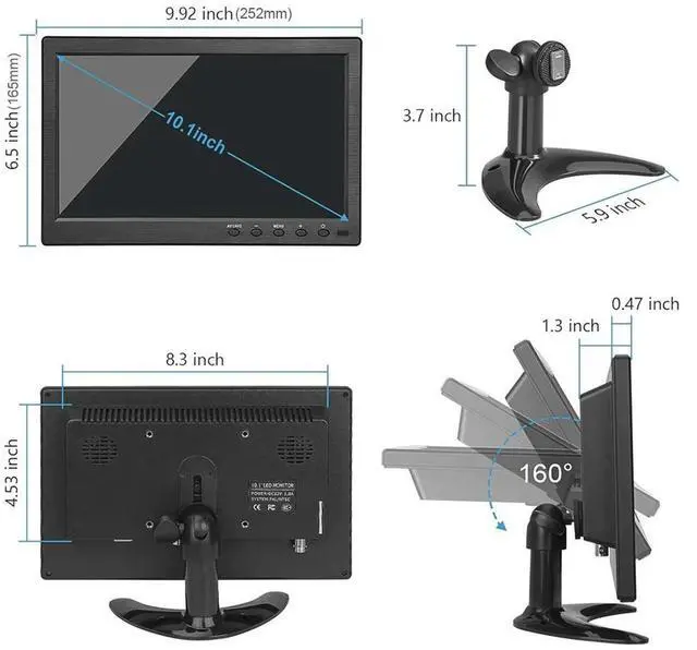 Alt view image 4 of 4 - 10.1 Inch Car Monitor with AV VGA Input LCD Color Screen BNC USB Small IPS Car Monitor HDMI-Compatible for TV & Computer Display