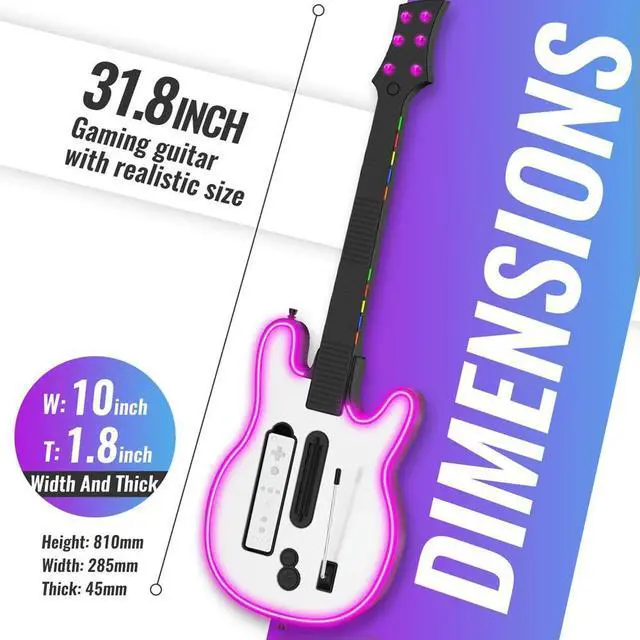 Alt view image 4 of 4 - Wireless Guitar Controller Wireless Gaming Controller RGB Console Remote Joystick Guitar Gamepad for Wii Guitar Hero