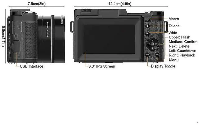 Alt view image 4 of 4 - 4K 48MP Camera Auto Focus Compact Camera with & Flash Photo Camera 3.0inch IPS Screen for Teens Beginners Adults