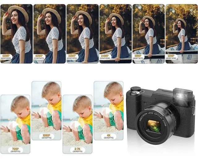 Alt view image 2 of 4 - 4K 48MP Camera Auto Focus Compact Camera with & Flash Photo Camera 3.0inch IPS Screen for Teens Beginners Adults