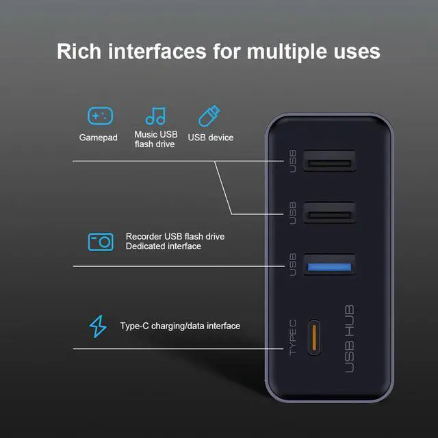 Alt view image 2 of 7 - 4 Ports Glove Box USB Hub Docking Station USB Adapter for Tesla Model 3 Model Y Car Accessories