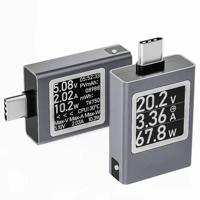Alt view image 3 of 7 - USB C Power Meter Display DC Voltage Ammeter Power Meter Working Time Ammeter Voltmeter USB Cable Charger Detector