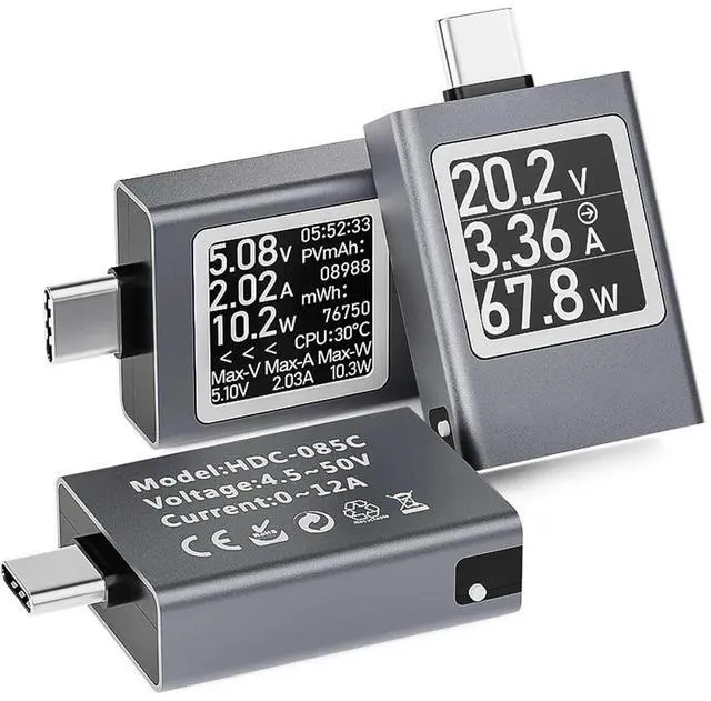 Alt view image 4 of 7 - USB C Power Meter Display DC Voltage Ammeter Power Meter Working Time Ammeter Voltmeter USB Cable Charger Detector