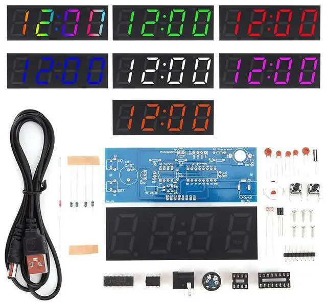 Alt view image 6 of 7 - 4 Digit DIY LED Clock Kit USB Powered Electronic Clock Kit(seven colors)