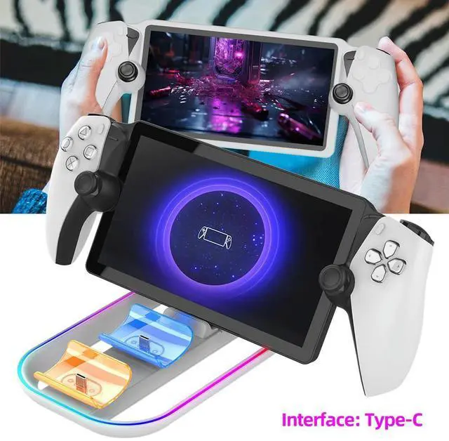 Alt view image 6 of 7 - Charging Docking Station for PS5 Portal Handheld Console with 2 Charging Ports for PS5 Controller with RGB and Charging Cable