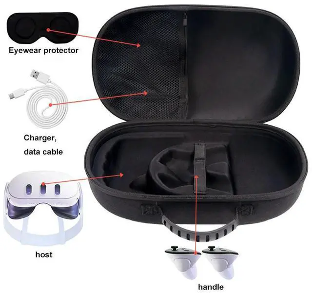 Alt view image 5 of 7 - Carrying Case Bag with Lens Cover Shockproof Portable Bag Mesh Pocket Bag for Quest 3 VR Headset Game Controller