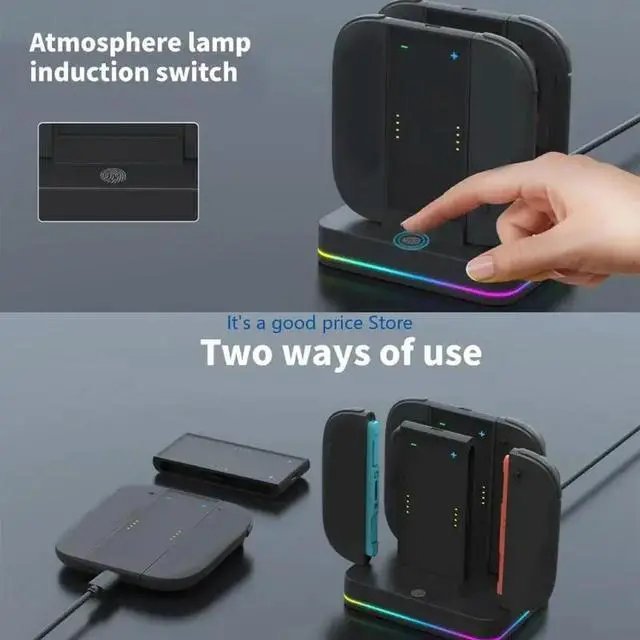 Alt view image 6 of 7 - 4 in 1 Charging Dock Station for NS2 Small Controllers ligent Protections Feature Ambient Lighting Design