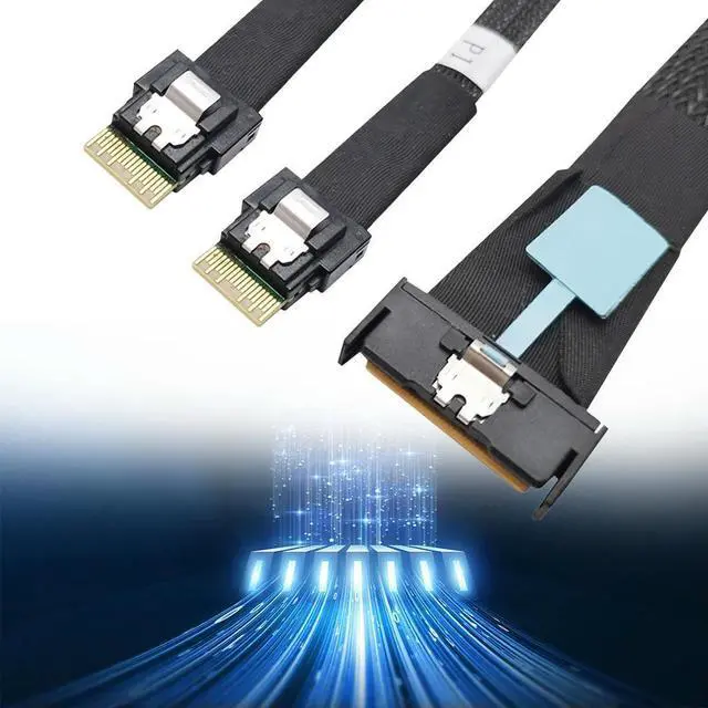 Alt view image 6 of 7 - MCIO 8i Slimline SAS To 2 Ports SFF-8654 4i Cable PCIE5.0 Server Adapter Cable Male To Male Connection Cable Server Adapter 50cm