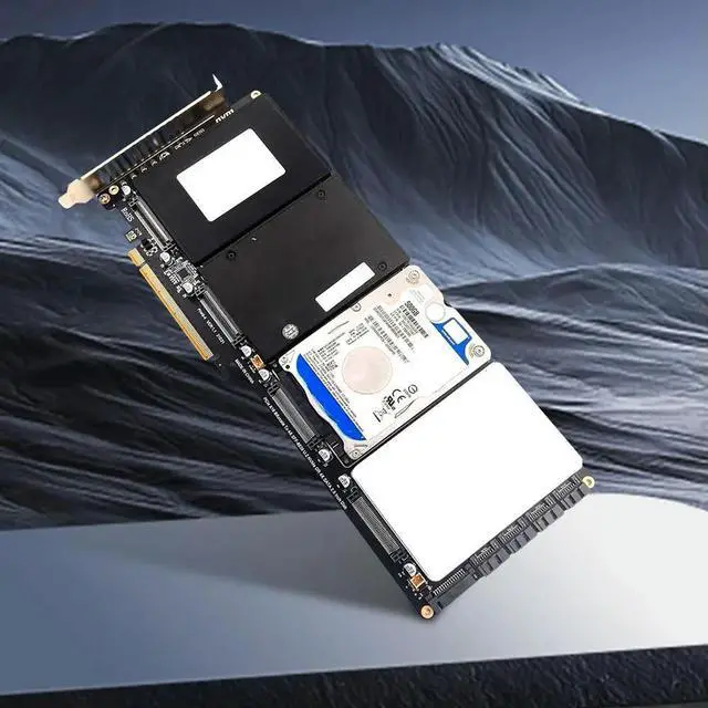 Alt view image 6 of 8 - 4-Port NVMe Interface PCIe X16 Conversion Card Motherboard Support PCIe X4x4x4x4 Bifurcation with LED Indicator for PC