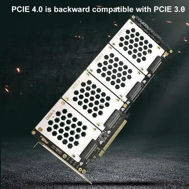 Alt view image 8 of 8 - 4-Port NVMe Interface PCIe X16 Conversion Card Motherboard Support PCIe X4x4x4x4 Bifurcation with LED Indicator for PC