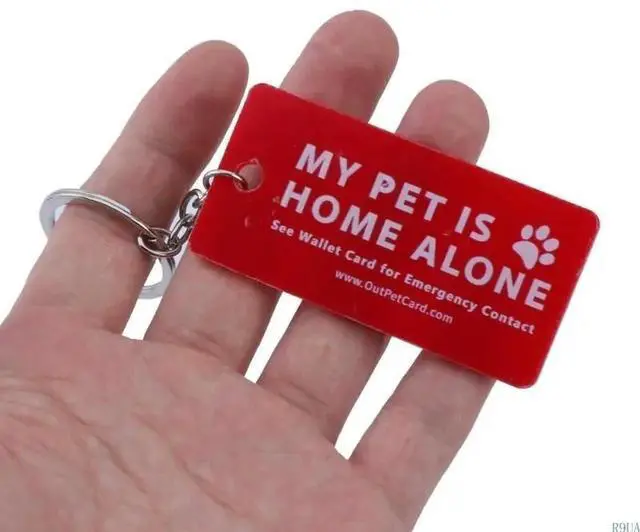 Alt view image 2 of 7 - My Pets are Home Alone Alert Keychain Emergency Contact Wallet Card Folded Pet Emergency Wallet