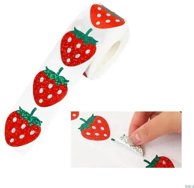 Alt view image 2 of 4 - 500 Pcs Fruit Sticker Strawberry Sticker Sparkly Red Sticker Decorative Sticker