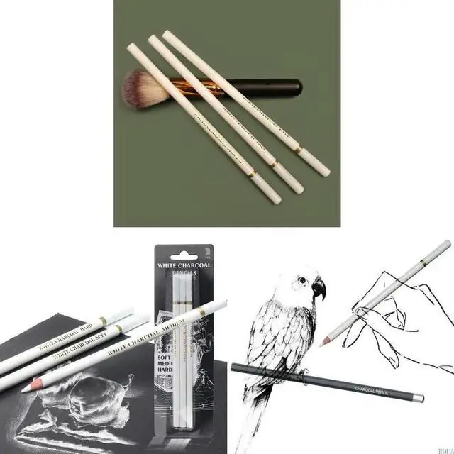 Main image of 3 Pcs/Set White Sketching Charcoal Pencil Set for Pro Artist Beginner Sketching