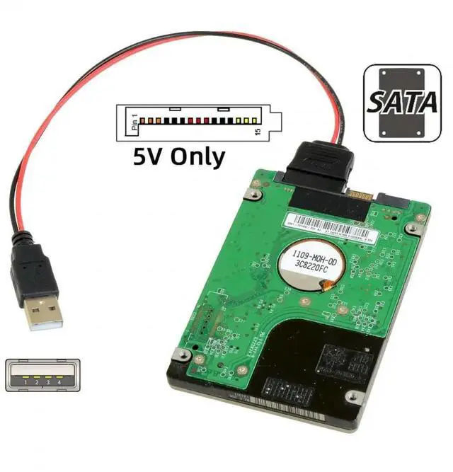 Alt view image 4 of 4 - DC 5V Single USB to SATA 15Pin Power Cable for 2.5 inch SATA HDD SSD Disk Driver 5V 2A Max