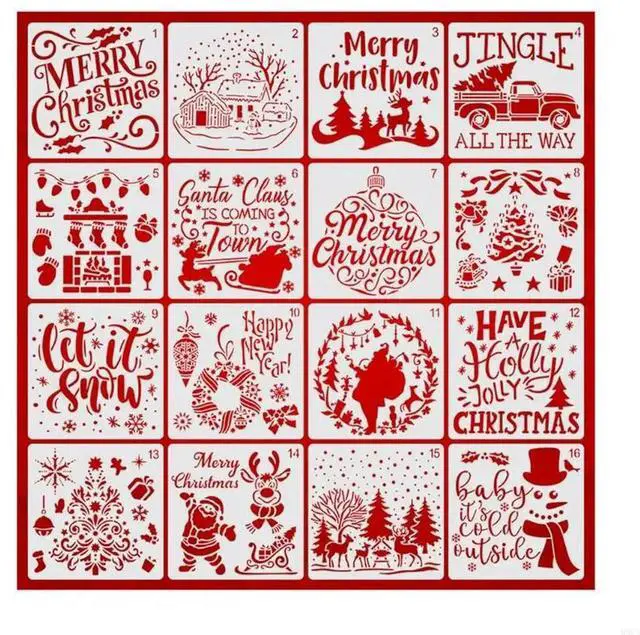 Main image of 16 Pcs Christmas PET Painting Stencils Reusable Hollow Out Christmas Drawing Templates for DIY Art Drawing Painting