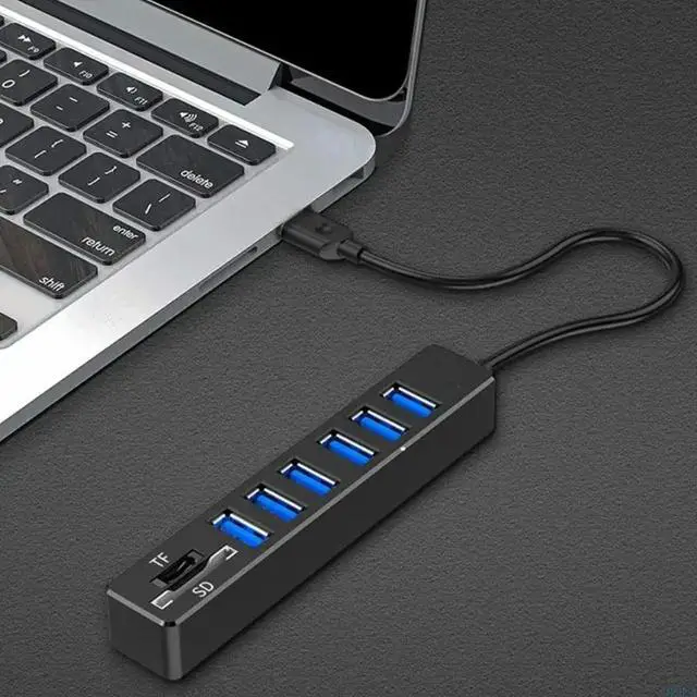 Alt view image 3 of 4 - 8 Port USB 2.0 Hub and Card Reader for Rapid File Sharing for Laptop PC Keyboard