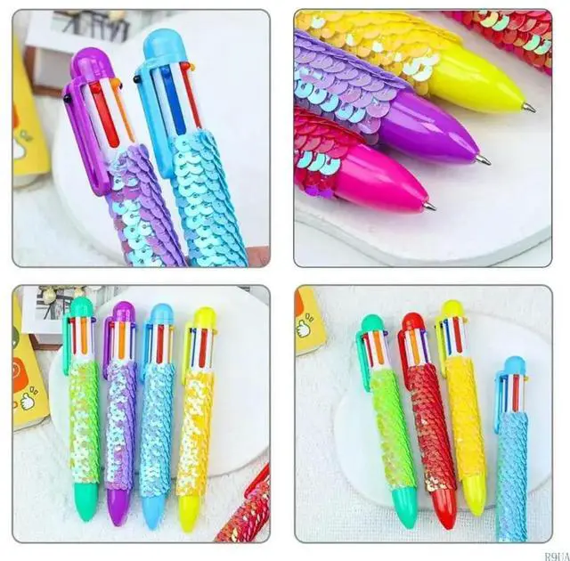 Alt view image 3 of 4 - 10pcs Multicolor Pen 6 Colors Shuttle Pen Sequins Retractable Ballpoint Pen
