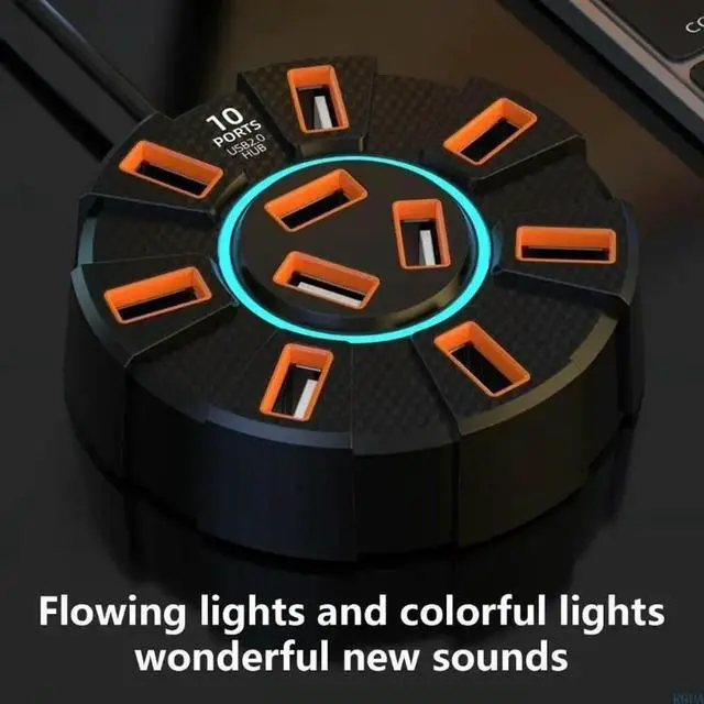 Alt view image 4 of 4 - USB Docking Station Expansion Dock 10 Port USB Hub with Light 120cm Cable USB Extension Data Transfer Expander