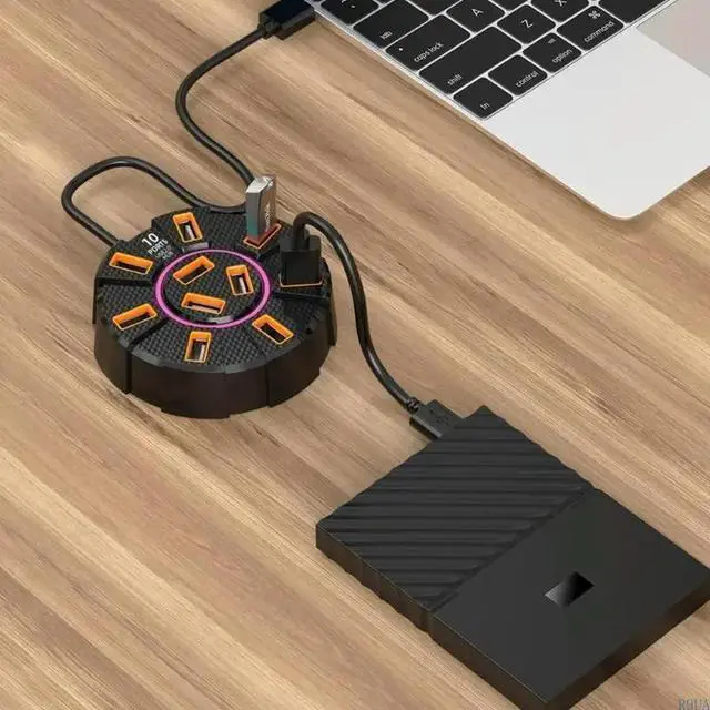 Alt view image 3 of 4 - USB Docking Station Expansion Dock 10 Port USB Hub with Light 120cm Cable USB Extension Data Transfer Expander