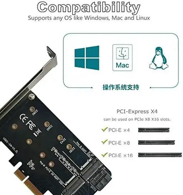Alt view image 2 of 4 - JoniSerl PCIe Adapter for One M.2 NVMe Mkey and One SATA Bkey SSD, PCI-e 4.0 X4 Card Supports NGFF M2 M-Key or B-Key (M+B) SSD