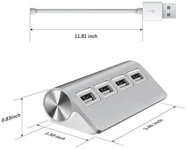 Alt view image 3 of 6 - Premium 4 Port Aluminum USB Hub with 11 inch Shielded Cable for iMac MacBooks PCs and Laptops