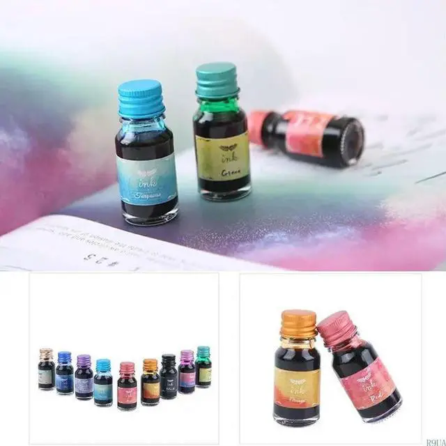 Alt view image 2 of 4 - 10 Pcs Fountain Pen Set Non-Carbon Colorful for Dip Pen Journaling Writing Drawing 10ml Bottle