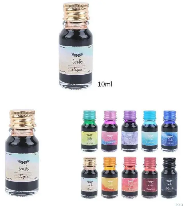 Main image of 10 Pcs Fountain Pen Set Non-Carbon Colorful for Dip Pen Journaling Writing Drawing 10ml Bottle