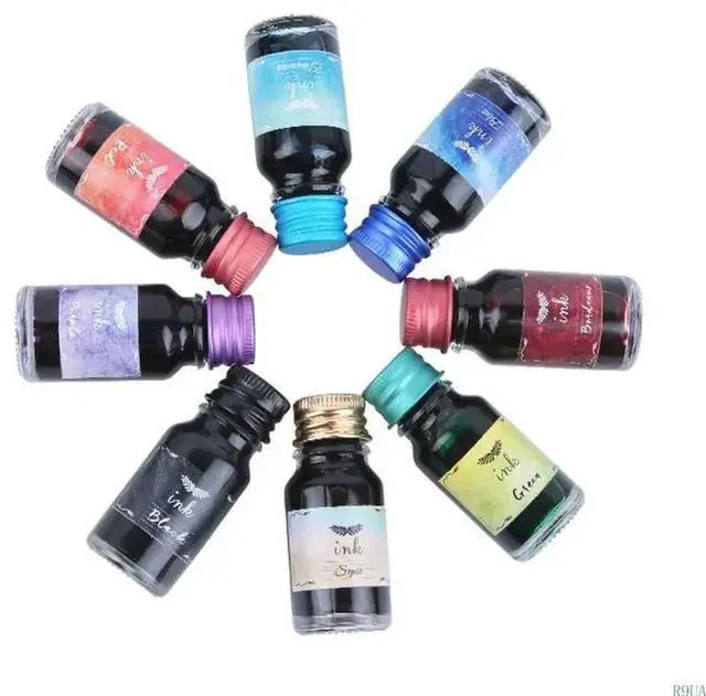 Alt view image 4 of 4 - 10 Pcs Fountain Pen Set Non-Carbon Colorful for Dip Pen Journaling Writing Drawing 10ml Bottle