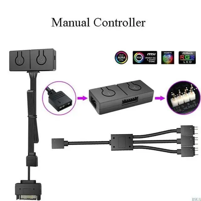 Alt view image 4 of 4 - RGB Sync Switch Hub Manual Controller 5V To 12V 4PIn Fan Motherboard 2 IN 1 Controller For RGB Fan