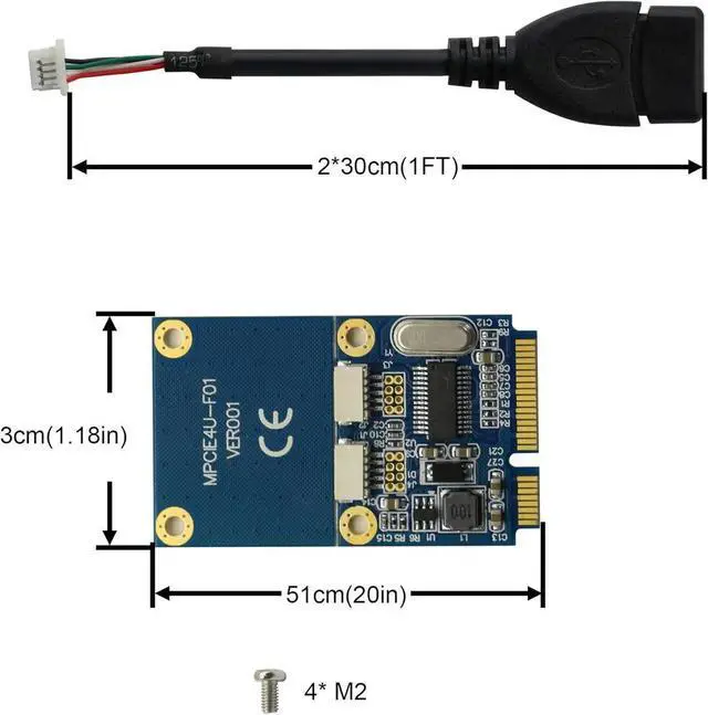 Alt view image 4 of 4 - JoniSerl USB 2.0 2 Port PCI-E Express Card with Power Connector Mini PCI-E PCI Express to Dual USB Adapter USB Converter