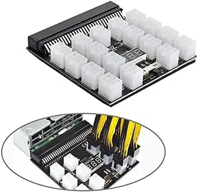Alt view image 2 of 4 - JoniSerl Breakout Board 17 Port 6Pin LED Display Power Module Server Card Adapter For 1200W 750W PSU GPU Miner Mining BTC ETH
