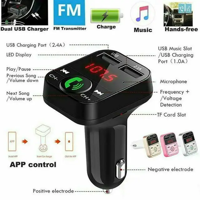 Alt view image 4 of 4 - Bluetooth Wireless In Car MP3 FM Transmitter Car Radio Adapter Kit 2 USB Charger