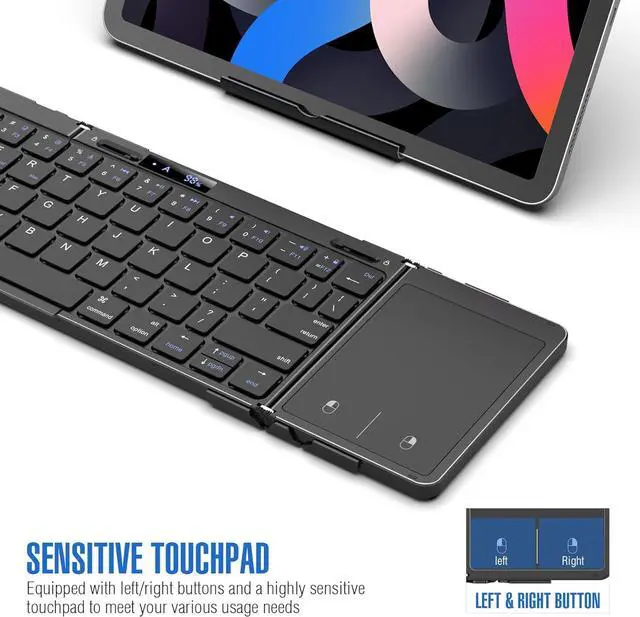 Alt view image 2 of 5 - Full-Size Folding Wireless Keyboard with Touchpad Triple-Fold, Scissor-Key Design, Bluetooth / Multi-Device (iOS / Android / Windows / Mac)