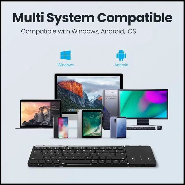 Alt view image 4 of 5 - Full-Size Folding Wireless Keyboard with Touchpad Triple-Fold, Scissor-Key Design, Bluetooth / Multi-Device (iOS / Android / Windows / Mac)