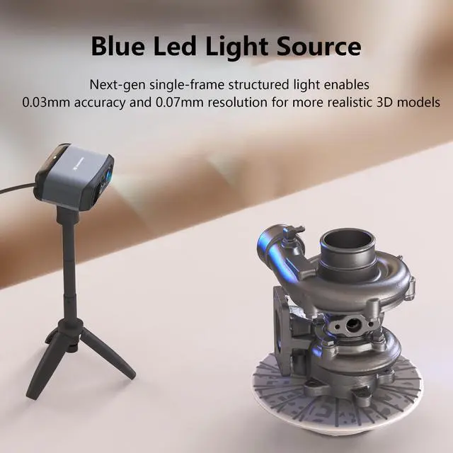 Alt view image 2 of 7 - 3DMakerpro 3D Scanner Moose, Medium-Format 3D Scanners for Printing, Blue Led Light Source, Up to 0.03mm Accuracy, 24-Bit Full-Color Scanning