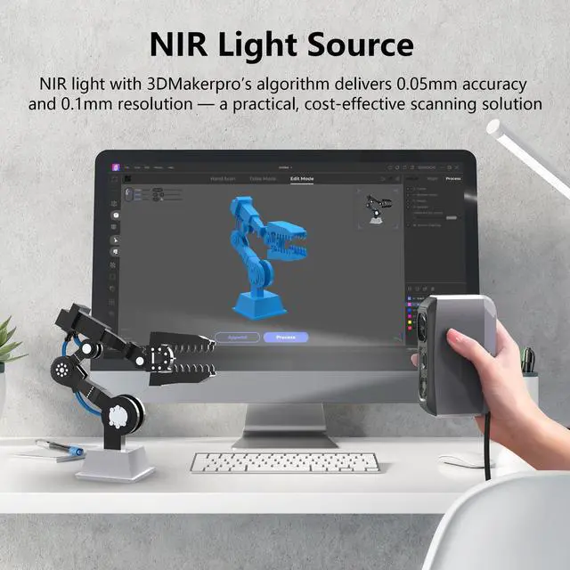 Alt view image 2 of 7 - 3DMakerpro 3D Scanner Moose Lite, Medium-Format 3D Scanners for Printing, NIR Light Source, Up to 0.05mm Accuracy, Mono Texture Scanning
