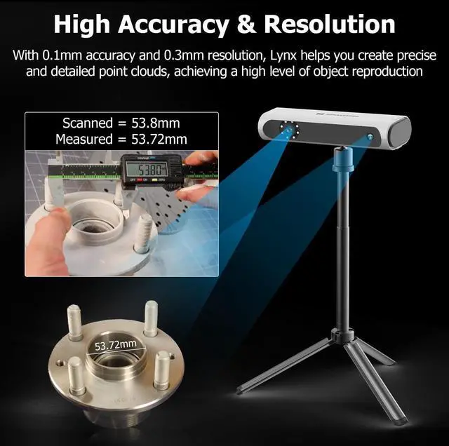Alt view image 2 of 5 - 3DMakerpro Lynx 3D Scanner, 0.1MM Accuracy & 10 FPS Scan Speed, Portable 3D Scanner for 3D Printing and 3D Printer (Premium Version)