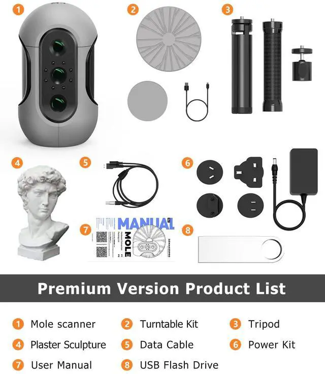 Alt view image 6 of 6 - Mole 3D Scanner,0.1MM Resolution,No Marker Scan with 0.05 MM Accuracy, Professional 3D Scanners with Multispectral Technology,Turntable Handheld Scan Mode and Black Objects Scanning