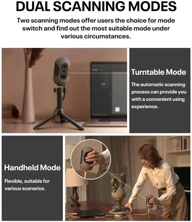 Alt view image 4 of 6 - Mole 3D Scanner,0.1MM Resolution,No Marker Scan with 0.05 MM Accuracy, Professional 3D Scanners with Multispectral Technology,Turntable Handheld Scan Mode and Black Objects Scanning Luxury